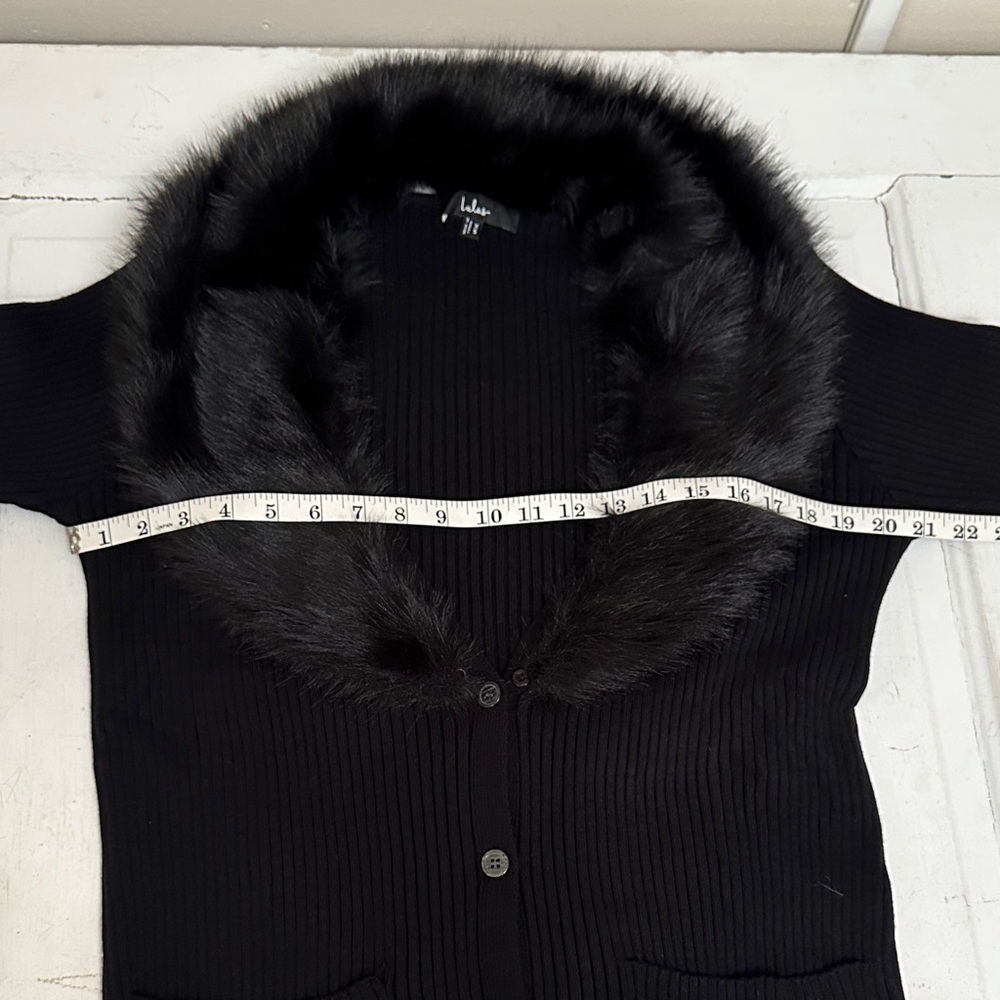 Lulu's Black Cardigan with Faux Fur Collar - Picture 8 of 10